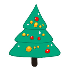 Watercolor and drawing for cute green pine tree. Digital painting of icon illustration. Christmas and new year element decoration on holiday.
