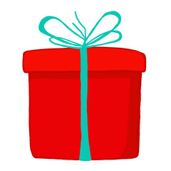 Watercolor and drawing for cute red gift box with ribbon. Digital painting of icon illustration. Christmas and new year element decoration on holiday.