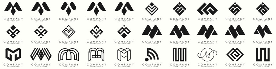 Set of letter M logo design vector. Collection of modern M letter design in black.