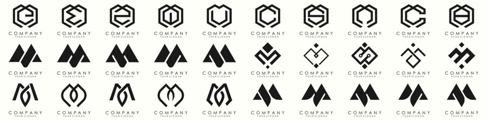 Set of letter M logo design vector. Collection of modern M letter design in black.