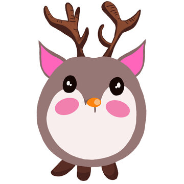 Watercolor and drawing for cute cartoon smile reindeer. Digital painting of icon illustration. Christmas and new year element decoration on holiday.