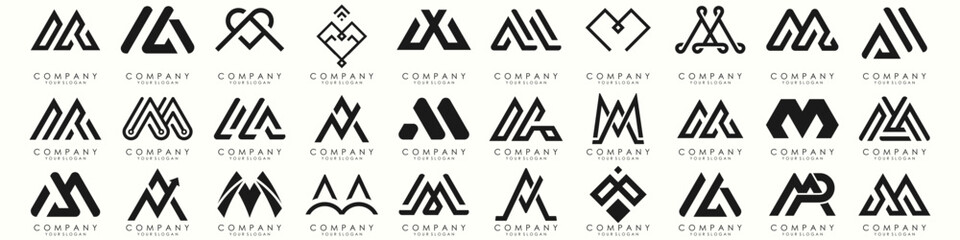 Set of letter M logo design vector. Collection of modern M letter design in black.