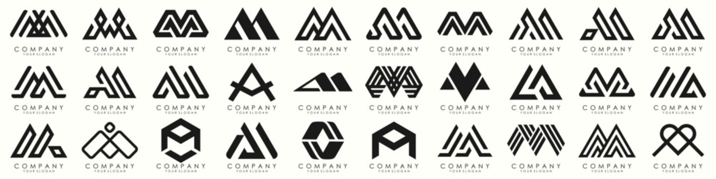 Set of letter M logo design vector. Collection of modern M letter design in black.