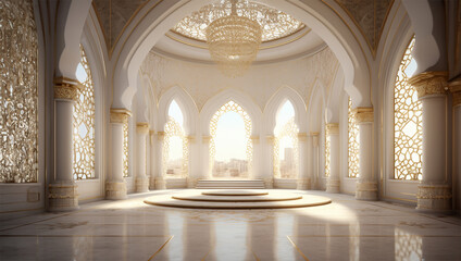 white and gold stylish Muslim prayer room - obrazy, fototapety, plakaty