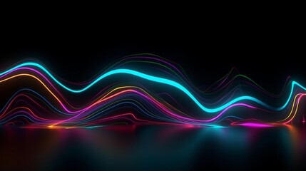 3D Rendering of Abstract Background with Colorful Neon Wavy Lines, Glowing and Mesmerizing in the Dark. Generative AI