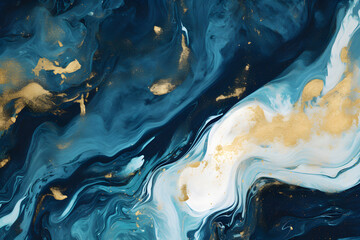 Luxury abstract fluid art painting background alcohol ink technique navy blue and gold, AI generate