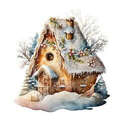 Gingerbread house christmas watercolor
