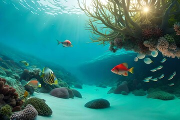 Fototapeta na wymiar life of animals under sea generated by AI tool