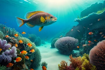 Fototapeta na wymiar coral reef and fish generated by AI tool
