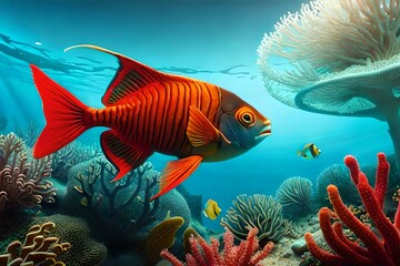 Fototapeta na wymiar beautiful red fish under sea generated by AI tool