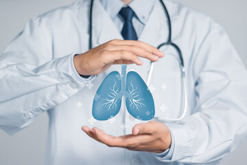 Doctor examining the health of the patient's lungs. Pulmonologist doctor, lungs specialist....