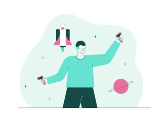 Metaverse technology future concept. Cyber virtual reality simulation. VR AI. Artificial intelligence. Global blockchain innovation connection. Futuristic networking experience.