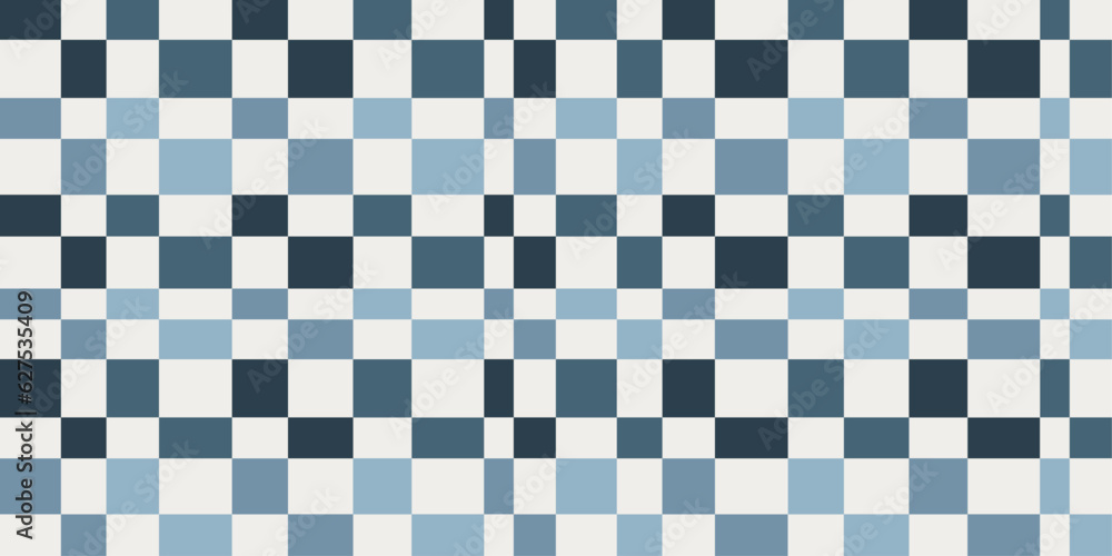 Poster Checkered blue canvas. Vector. Seamless. Checkered canvas, where rectangles of various sizes.
