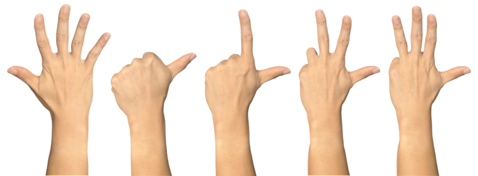 Hand showing one to ten on transparent background cutout, PNG file. Mockup template for artwork design. Number sign gestures concept