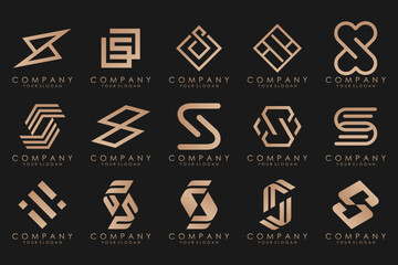 Abstract collection with letters S logo design. creative design logotype S with gold color.