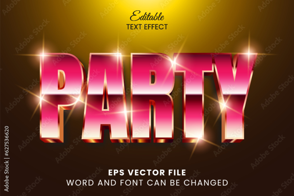 Poster party 3d vector text effect, pink neon retro editable vector text effect