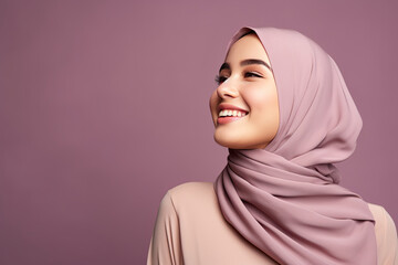 young malay muslim woman wearing hijab smiling.  - obrazy, fototapety, plakaty