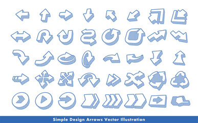 シンプルでクールな立体ストライプの矢印・方向指示記号のアローベクターアイコンイメージセット_青・ブルー・ビジネス