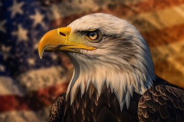 Obraz premium Bald Eagle in front of an american flag - 3D render