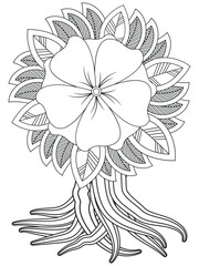 Flowers bouquet coloring book page. Isolated on white background. Doodle drawing anti-stress coloring books page for adults or children. Flat Vector Illustration