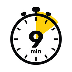 9 Minutes Analog Clock Icon white background .