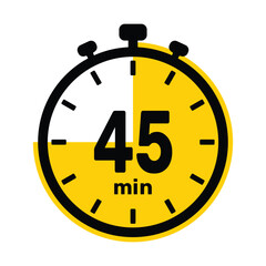 45 Minutes Analog Clock Icon white background .