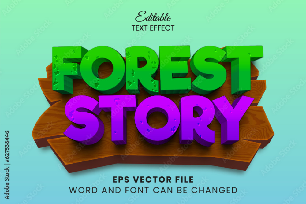 Poster forest story 3d vector text effect, game text effect