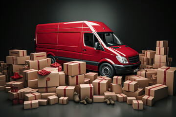 truck surrounded by packages, generative ai