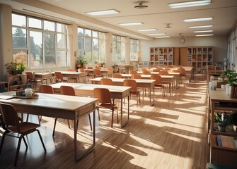 Fototapeta na wymiar empty classroom interior, generative ai