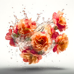 Flowers composition. Begonia plants floral splashing in the air with water