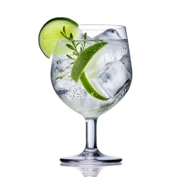 Gin Tonic With Lemon Isolated On White