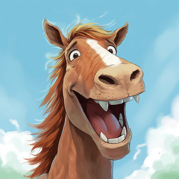 Happy Laugh Horse Cartoon Illustration