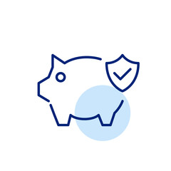 Secure savings. Piggy bank with shield and tick sign. Pixel perfect, editable stroke icon