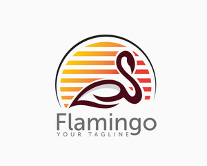 abstract flamingo circle sun background logo symbol design template illustration inspiration
