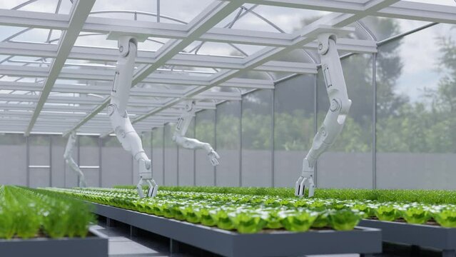 AI smart robotic farmers concept,Agriculture technology automation.