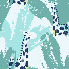 Summer animals tropical leaf seamless pattern. Hand drawn african print . Beach vacation background design - 627543614