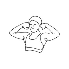 Continous one line art bodybuilders show off visible muscles from the front of the body