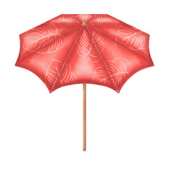 Red beach umbrella Watercolor.	
