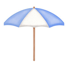 Blue beach umbrella Watercolor.	
