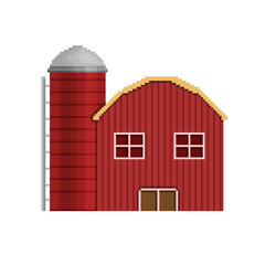 Farm barn graner silo structure building agriculture pixel art retro asset videogame concept icon