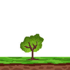 Tree and grass ground background environment nature pixel art style illustration game retro