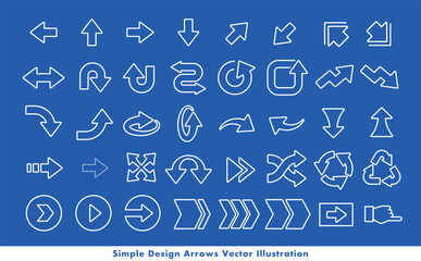 シンプルな線でクールな矢印・方向指示記号のアローベクターアイコンイメージセット_青・ブルー
