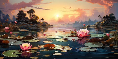 illustration of beautiful peaceful lotus, generative AI