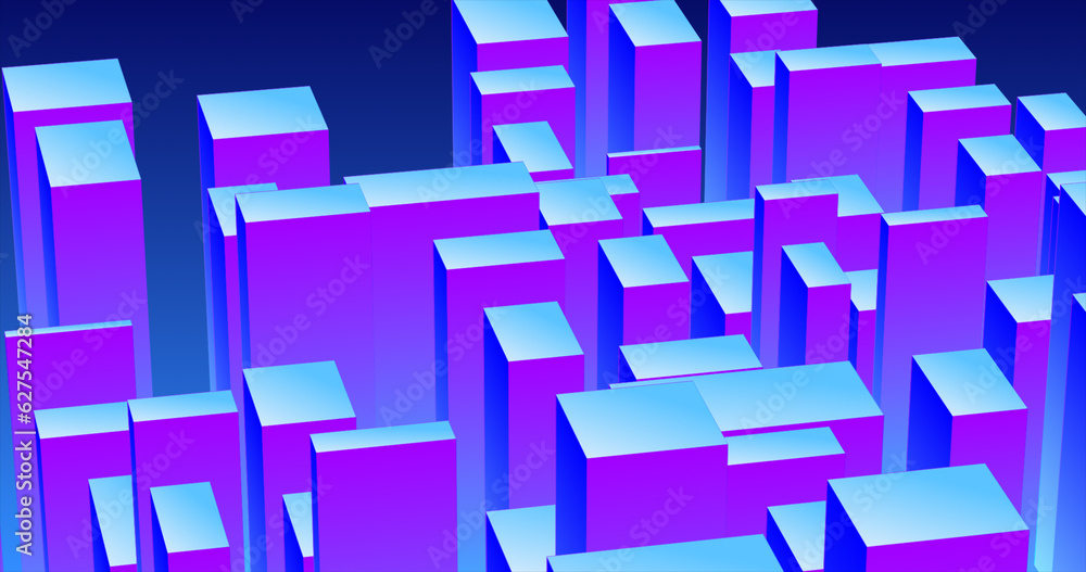 Poster abstract 3d cubes rectangles blue gradient in the form of a big city with skyscrapers abstract backg