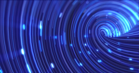Abstract energy blue swirling curved lines of glowing magical streaks and energy particles background © Bolbik