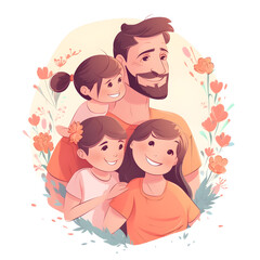 father and his children graphical illustration created with AI generative technologies