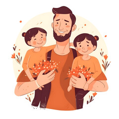 father and two young kids graphical illustration created with AI generative technologies