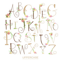 Flower decoration pattern alphabet letter.uppercase graphic font