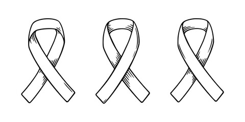 Ribbon for cancer awareness day. Female cancer awareness symbol. Sketch vector illustration isolated in white background