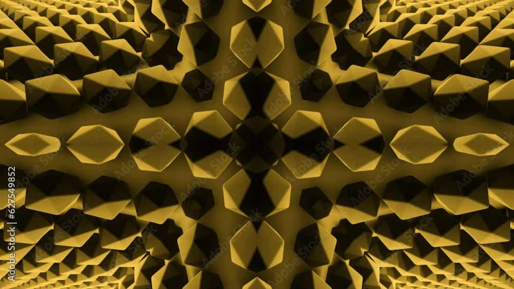 Poster kaleidoscopic pattern, moving texture with volumetric shapes with edges. design. crossing optical il